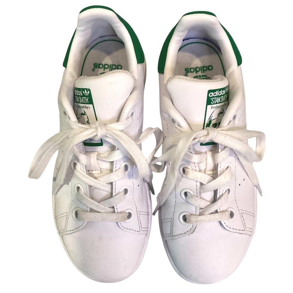 Adidas Stan Smith Kids Sneakers White Green Leather Low Top BA8375 Size 12K